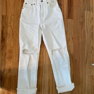 Abercrombie & Fitch White Distressed Boyfriend Jeans